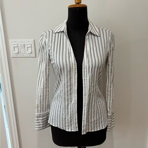 Suzy Sheer Striped White and Gray Women's Top